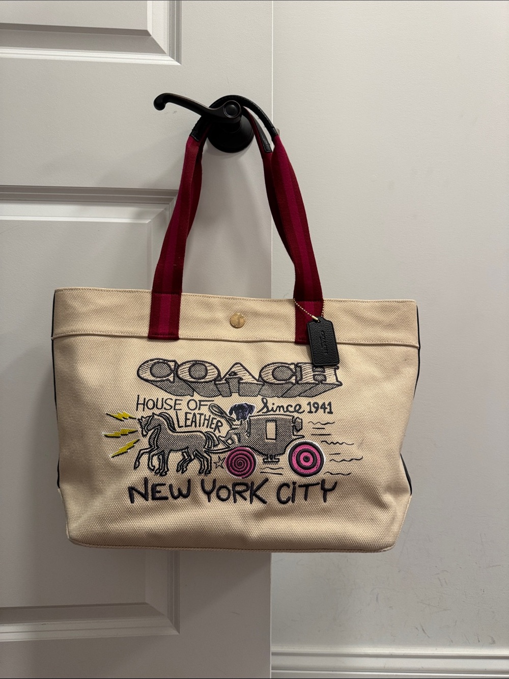 Coach school art house of leather canvas tote bag with hangtag horse & carriage